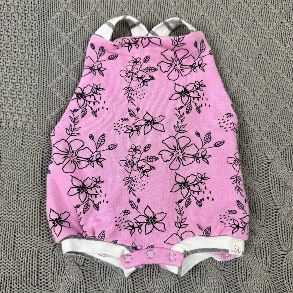 Little Road Co. Lulu & Roo Pink Floral Baby Romper USA Made ~ 3/6M